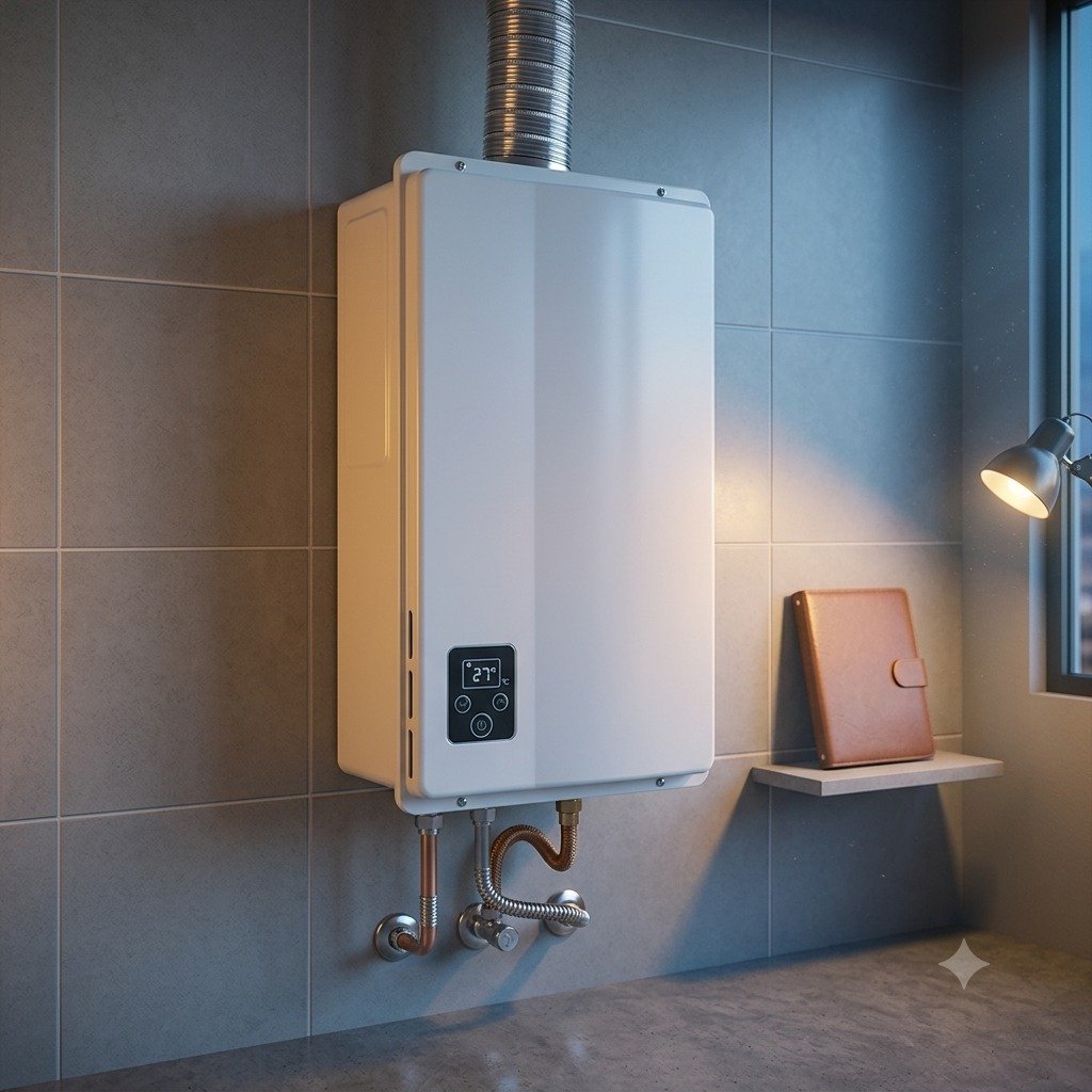 Aquecedor a gás instalado em área residencial